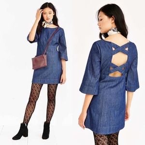 Cooperative Denim Bell Sleeve Open Back Dress